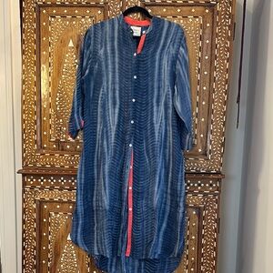 Blue Indigo Tie Die Long Sleeve Dress Kurta Tunic